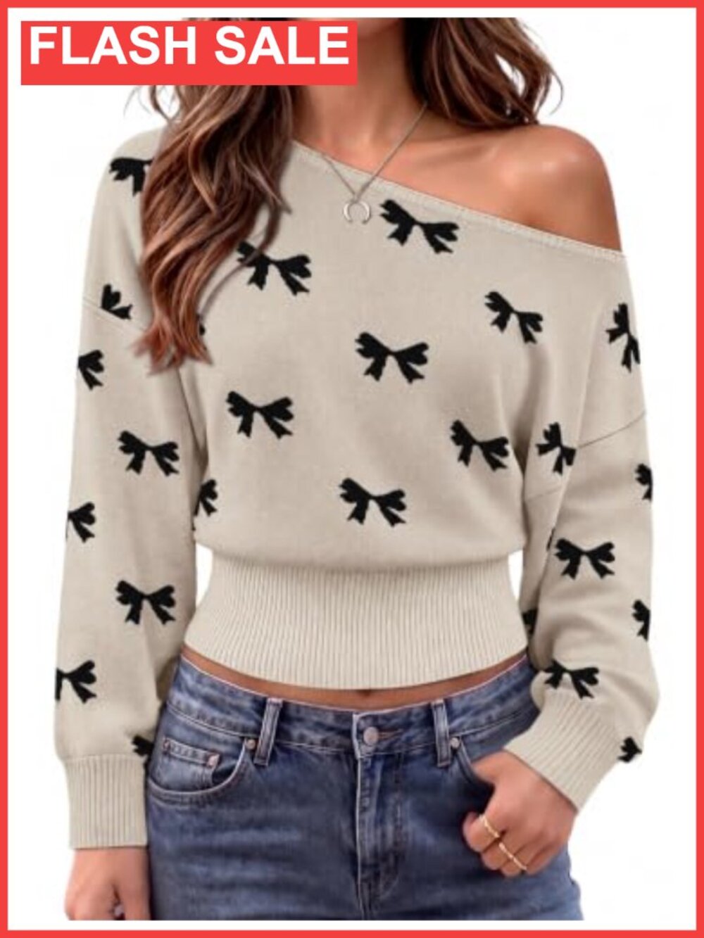 Off Shoulder Knit Sweater Women Comfy Pullover Fall Outfit